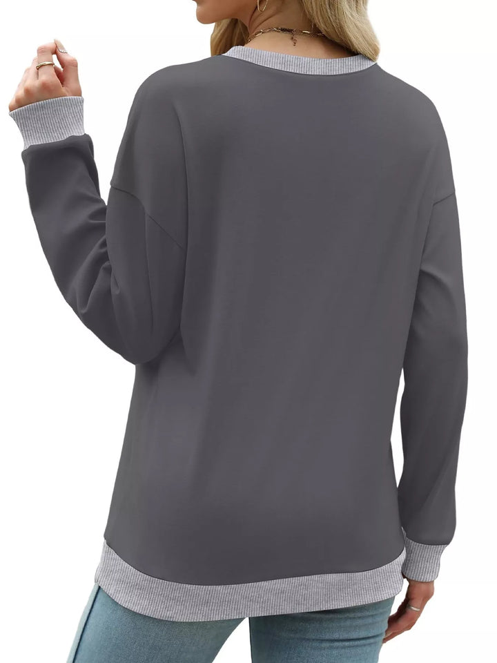 Drop-shoulder crew neck sweatshirt with contrast ribbed trim
