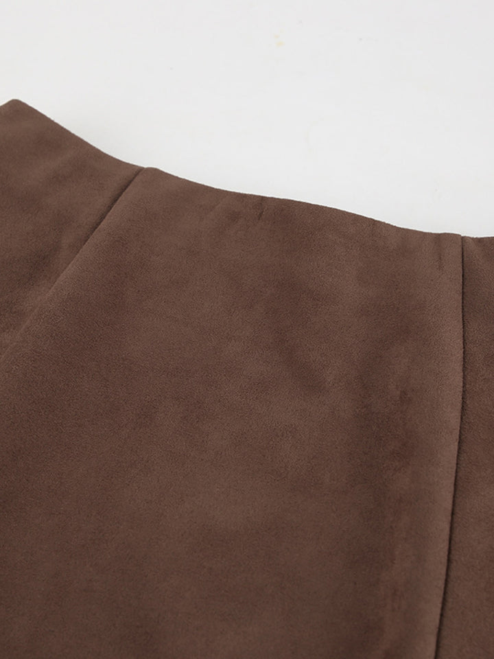 Faux suede high-waist straight midi skirt