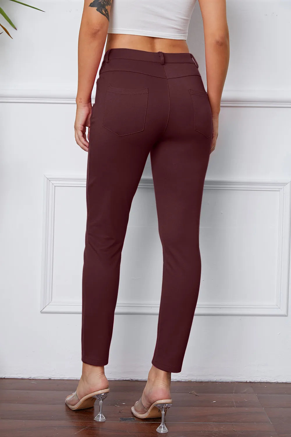 Slim-fit stretch ankle pants with five-pocket styling