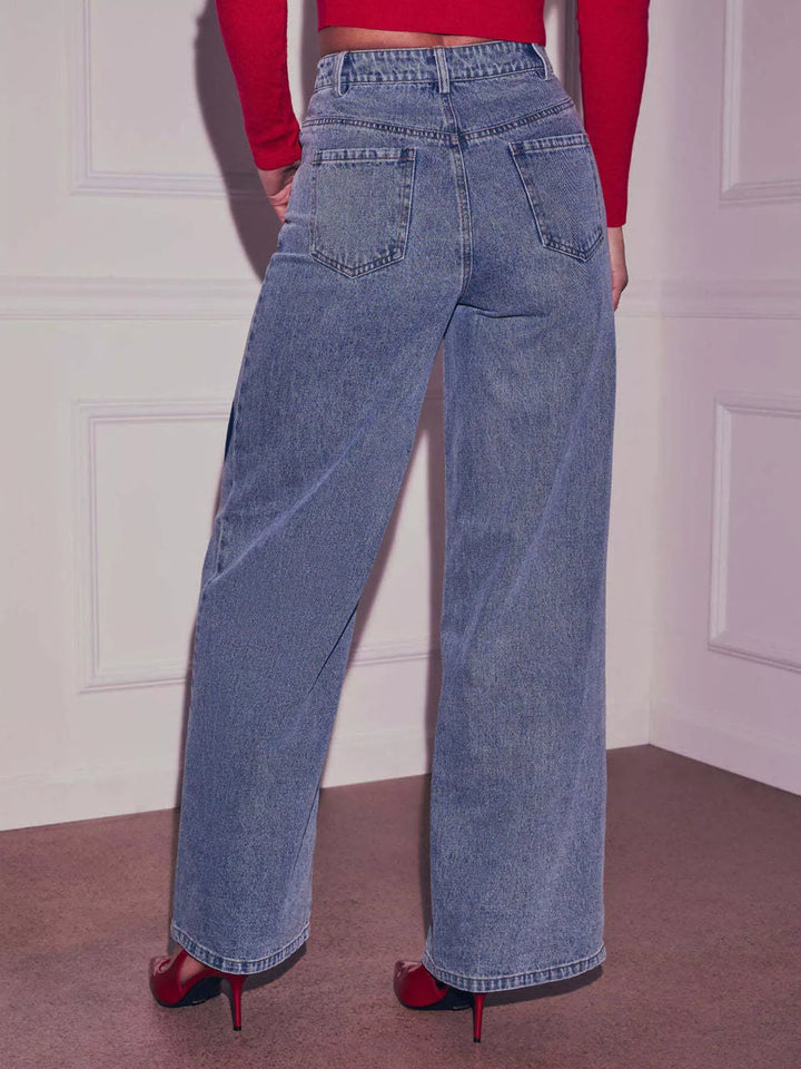 Heart patch high-rise wide leg jeans