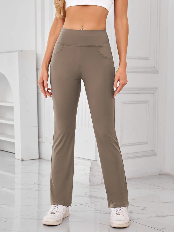 Camel High-waist flare active pants with side pockets
