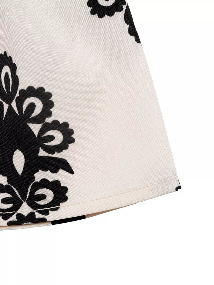 Smocked high-rise shorts with medallion print and tie waist