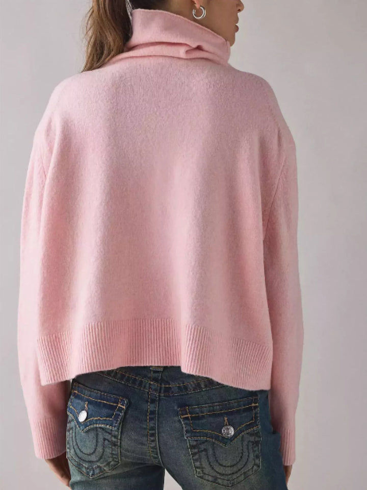 Turtleneck drop shoulder sweater with ribbed hem