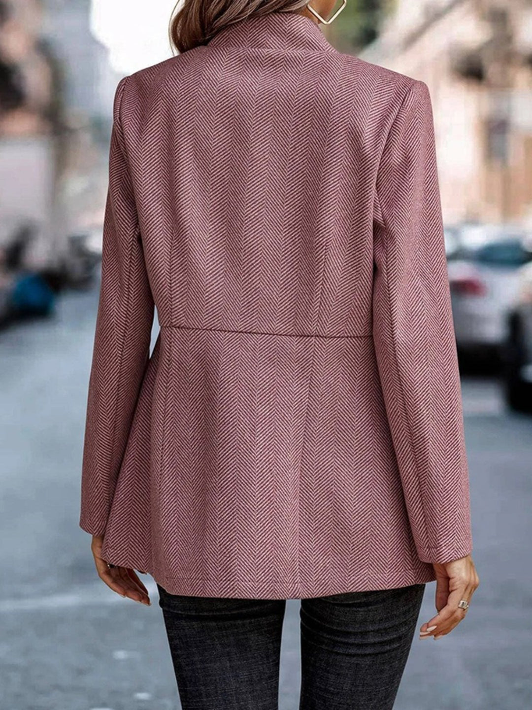 Slim fit herringbone open-front blazer with pockets