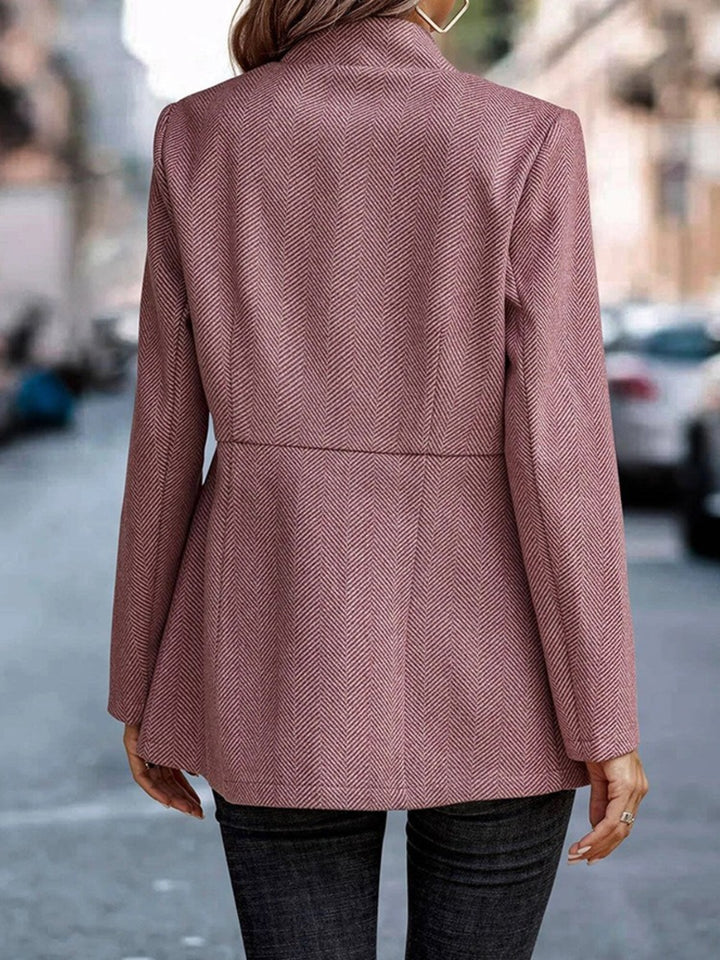 Slim fit herringbone open-front blazer with pockets