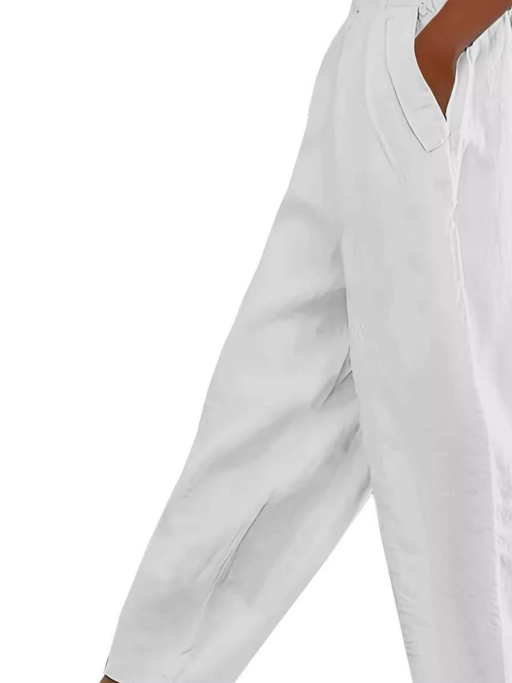 Paperbag waist tapered crop pants with side pockets