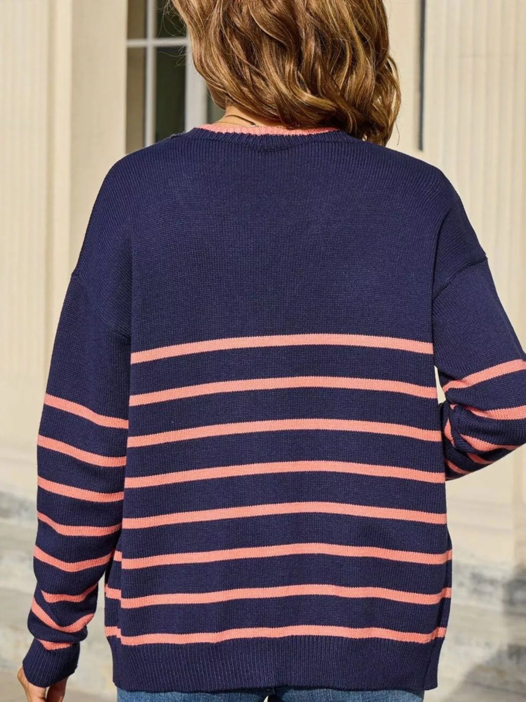 Striped tie-front knit cardigan with contrast trim