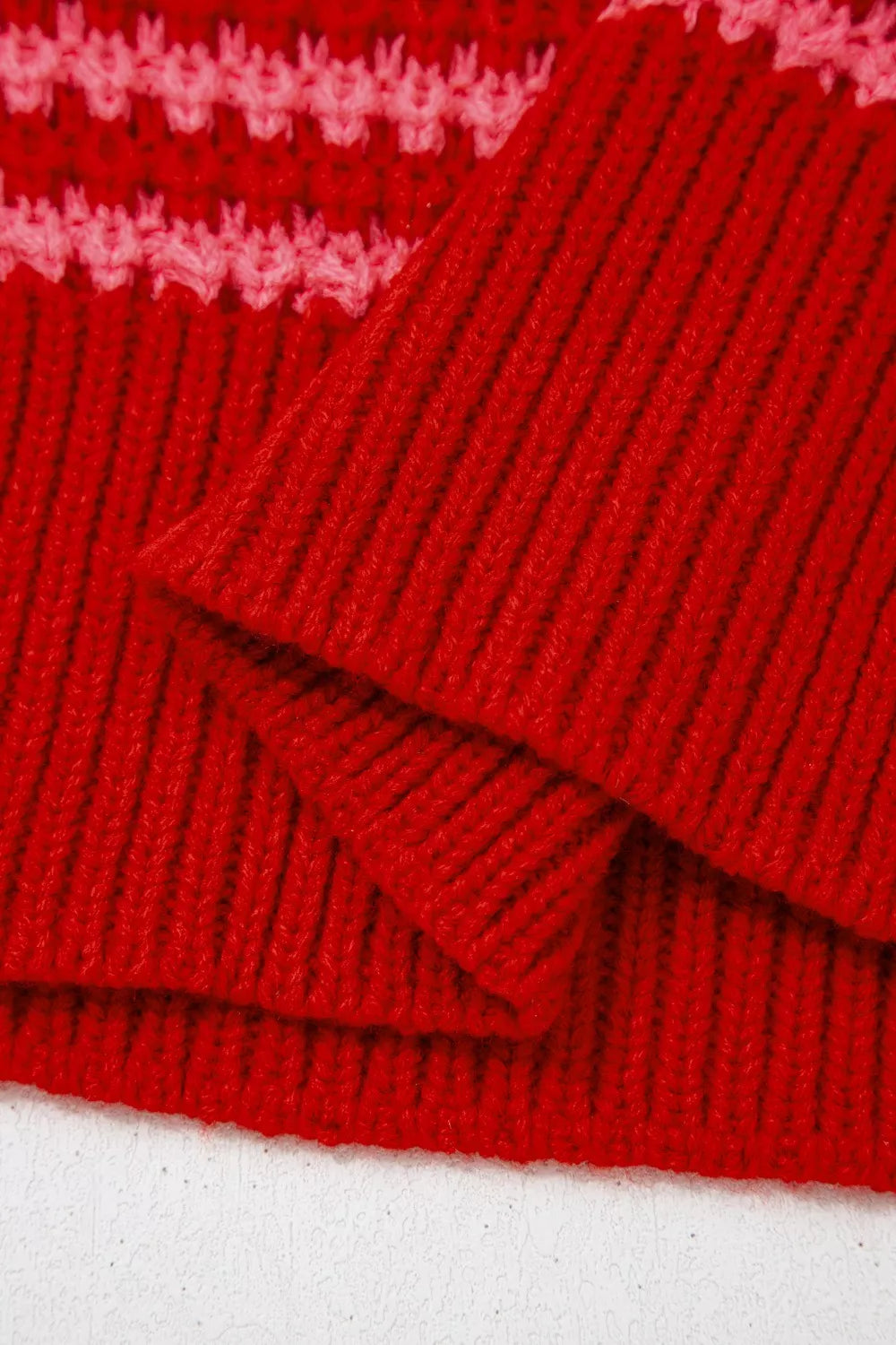 Striped open-knit crew neck sweater with half sleeves