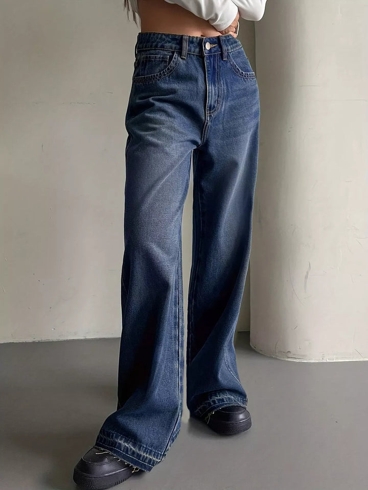 High-rise wide leg jeans with vintage wash