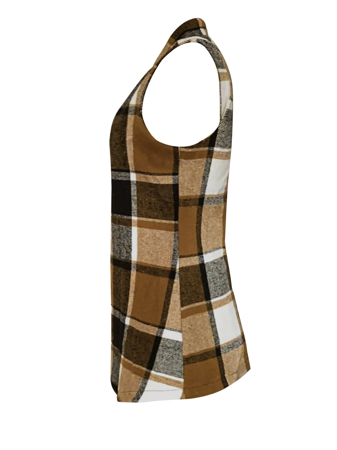 Plaid open front longline vest with collared neck