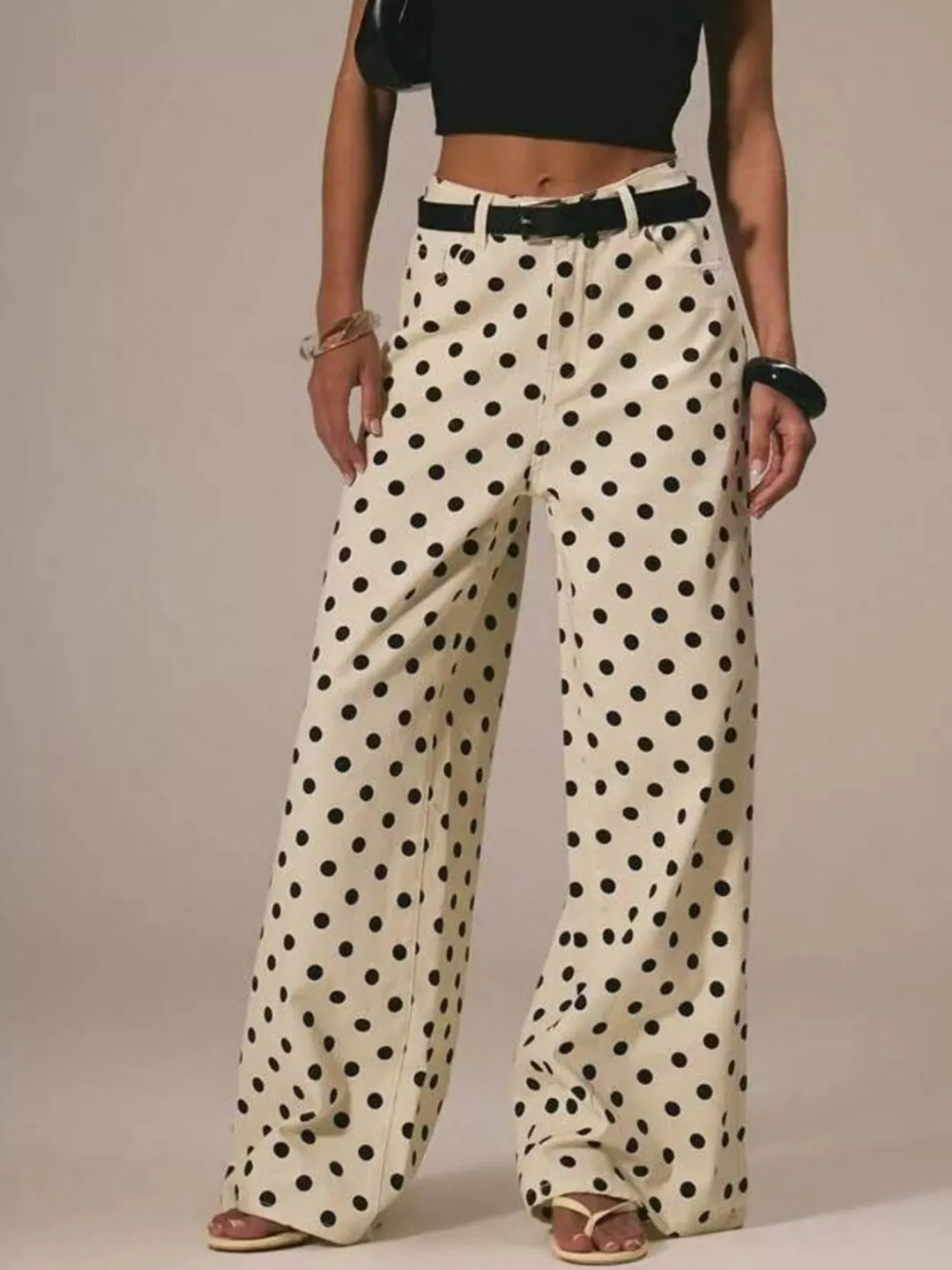 Off-white Polka dot high-rise wide-leg jeans with five-pocket styling