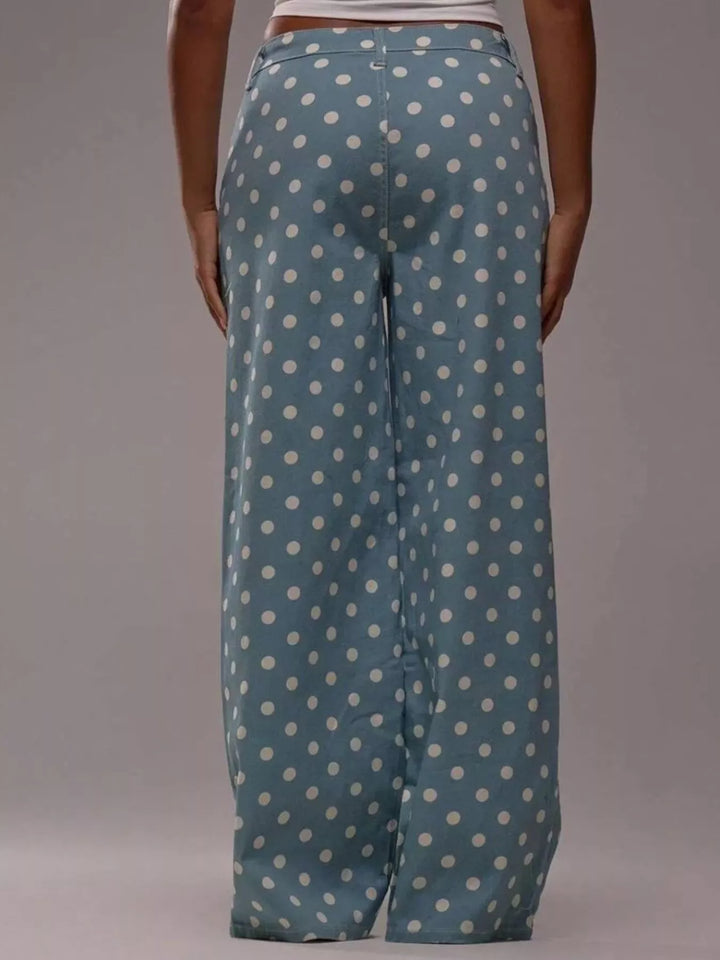 Polka dot high-rise wide-leg jeans with five-pocket styling