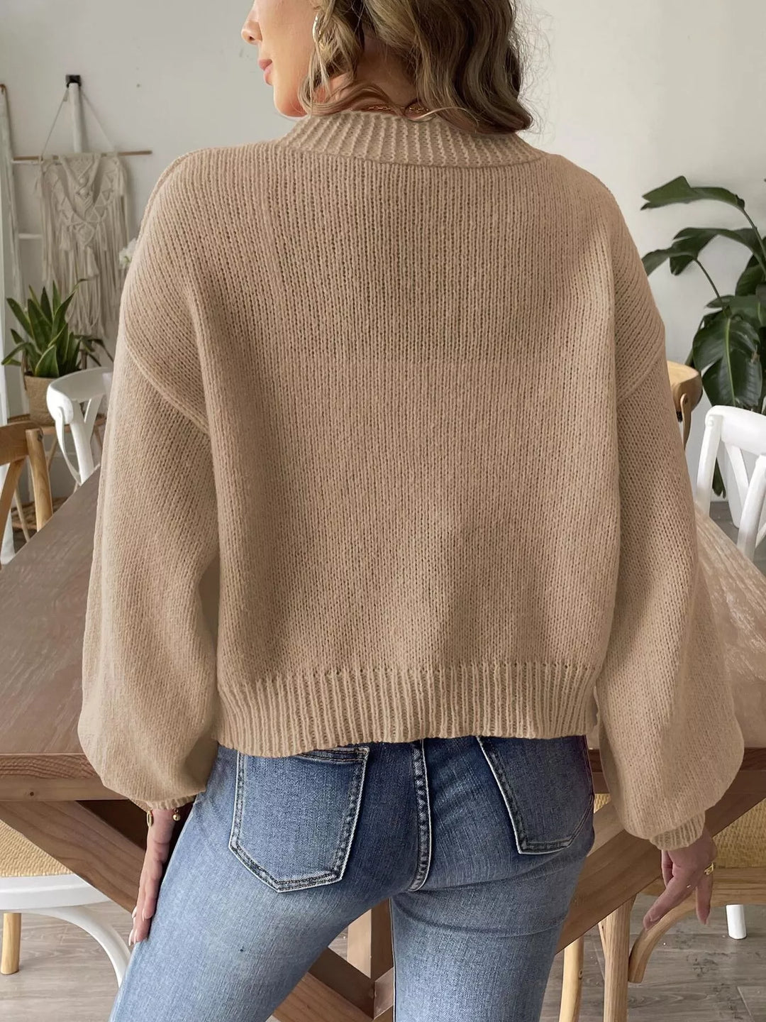 Floral applique open front knit cardigan with ribbed trim