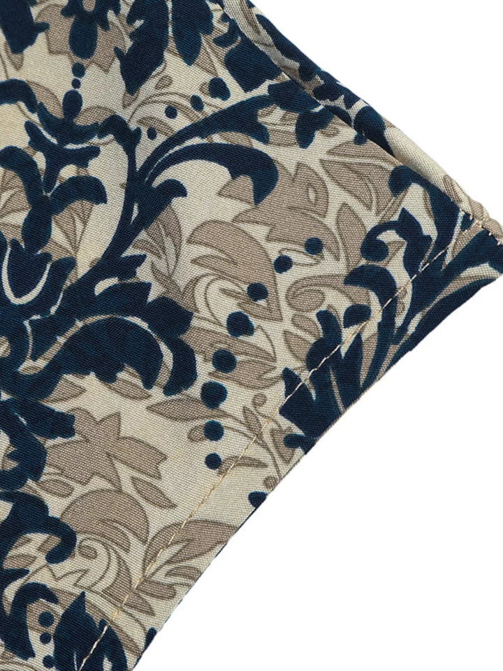 Baroque damask print cap sleeve V-neck blouse