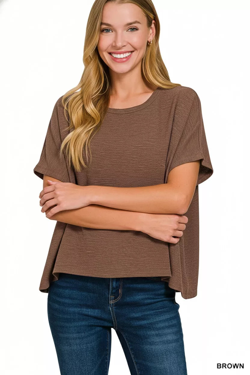 Cotton slub oversized crop tee with drop shoulders