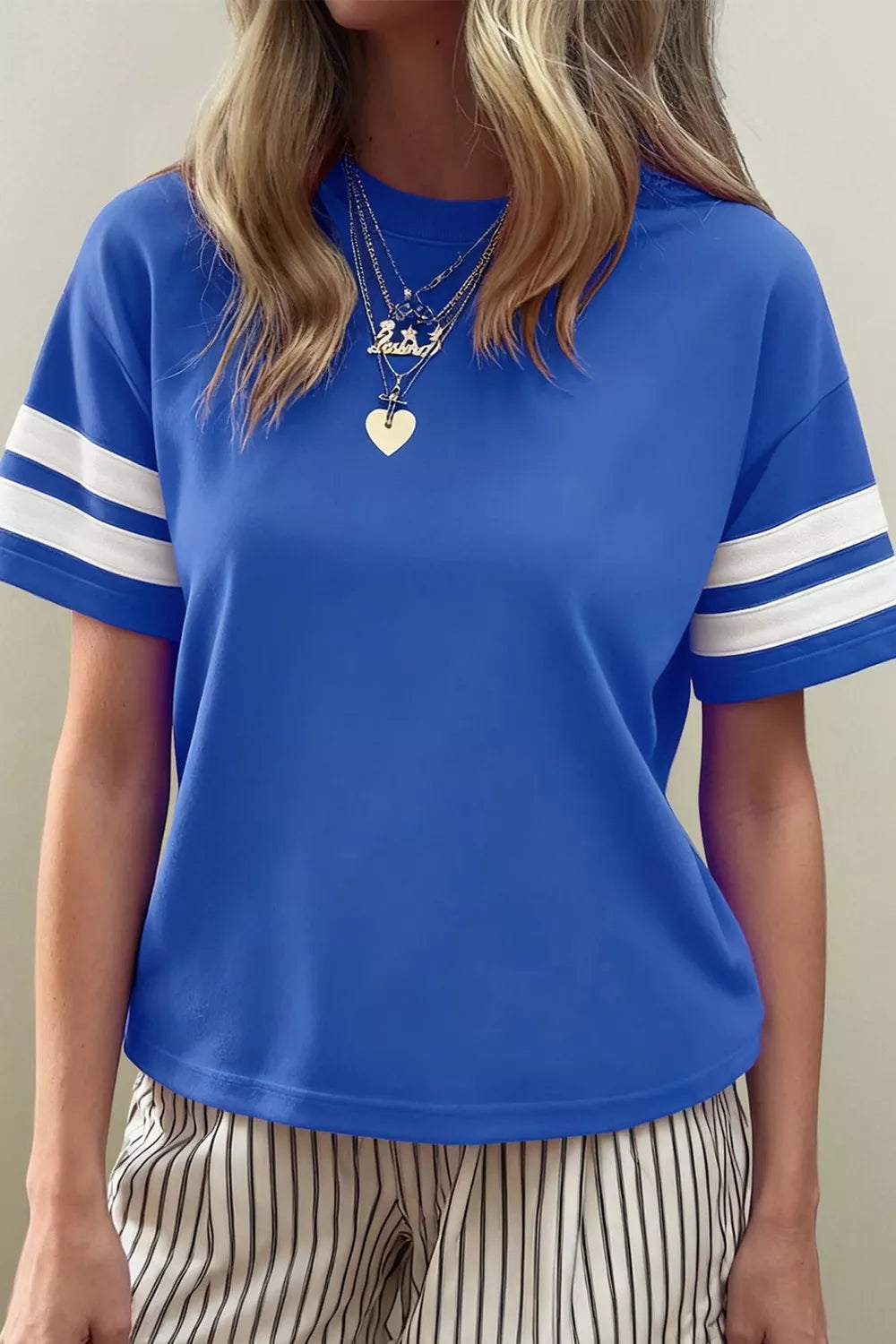 Varsity stripe crew neck short sleeve tee