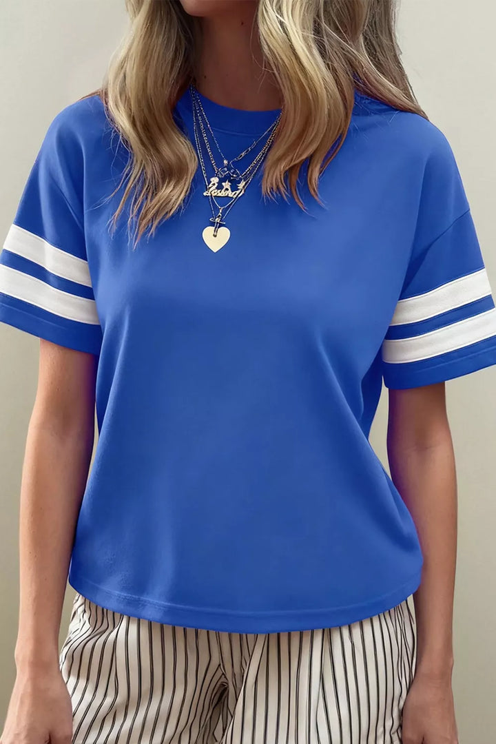 Varsity stripe crew neck short sleeve tee