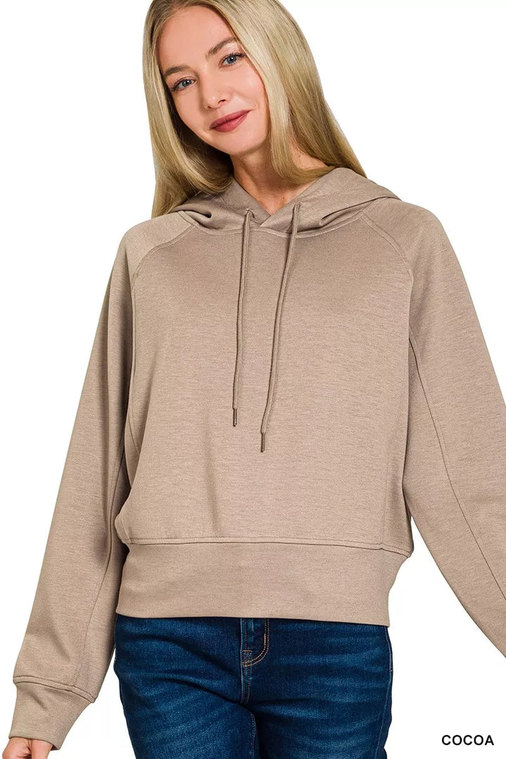 COCOA Scuba knit drawstring hoodie with banded hem