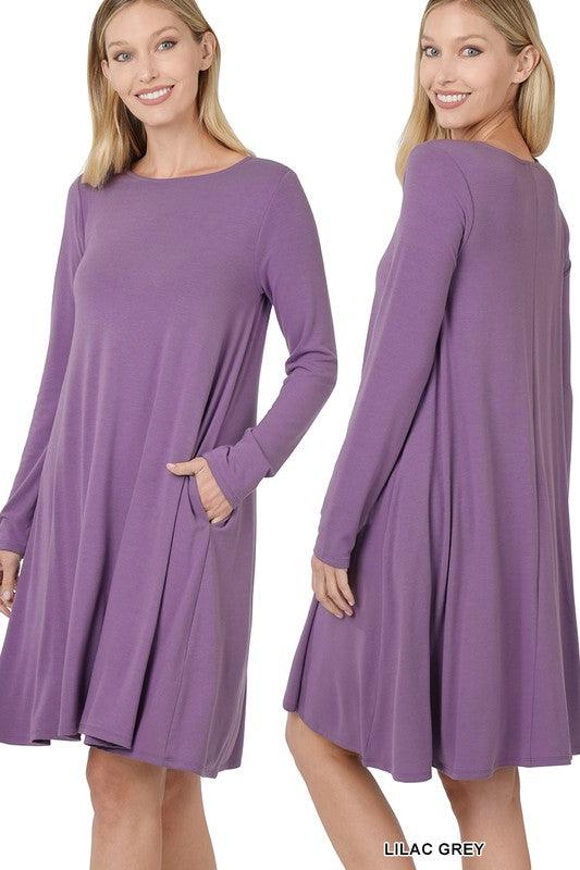 Long Sleeve Flare Dress With Pockets - Azoroh