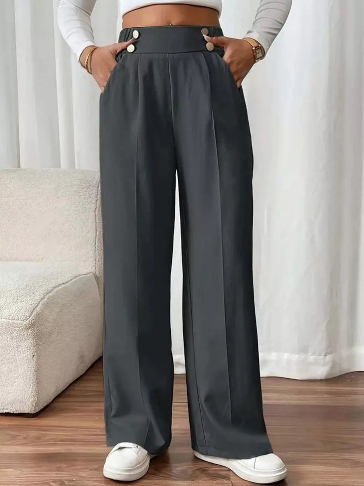 Gray Full Size High-Waisted Wide-Leg Pants Plus Size