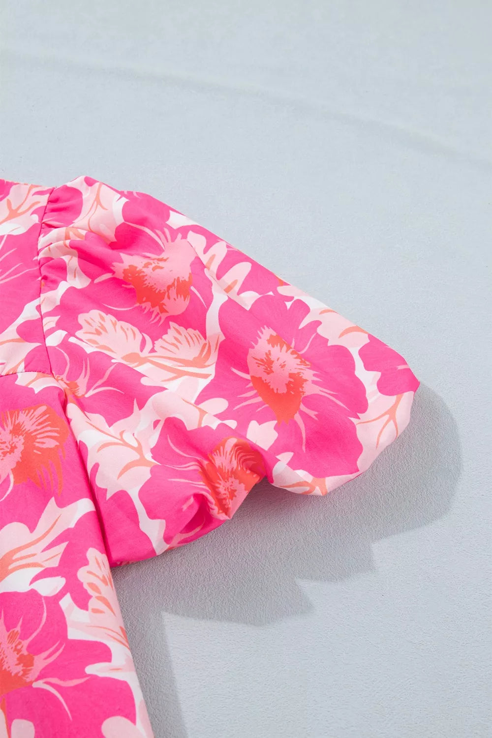 Floral bubble sleeve babydoll blouse with ruffle neckline