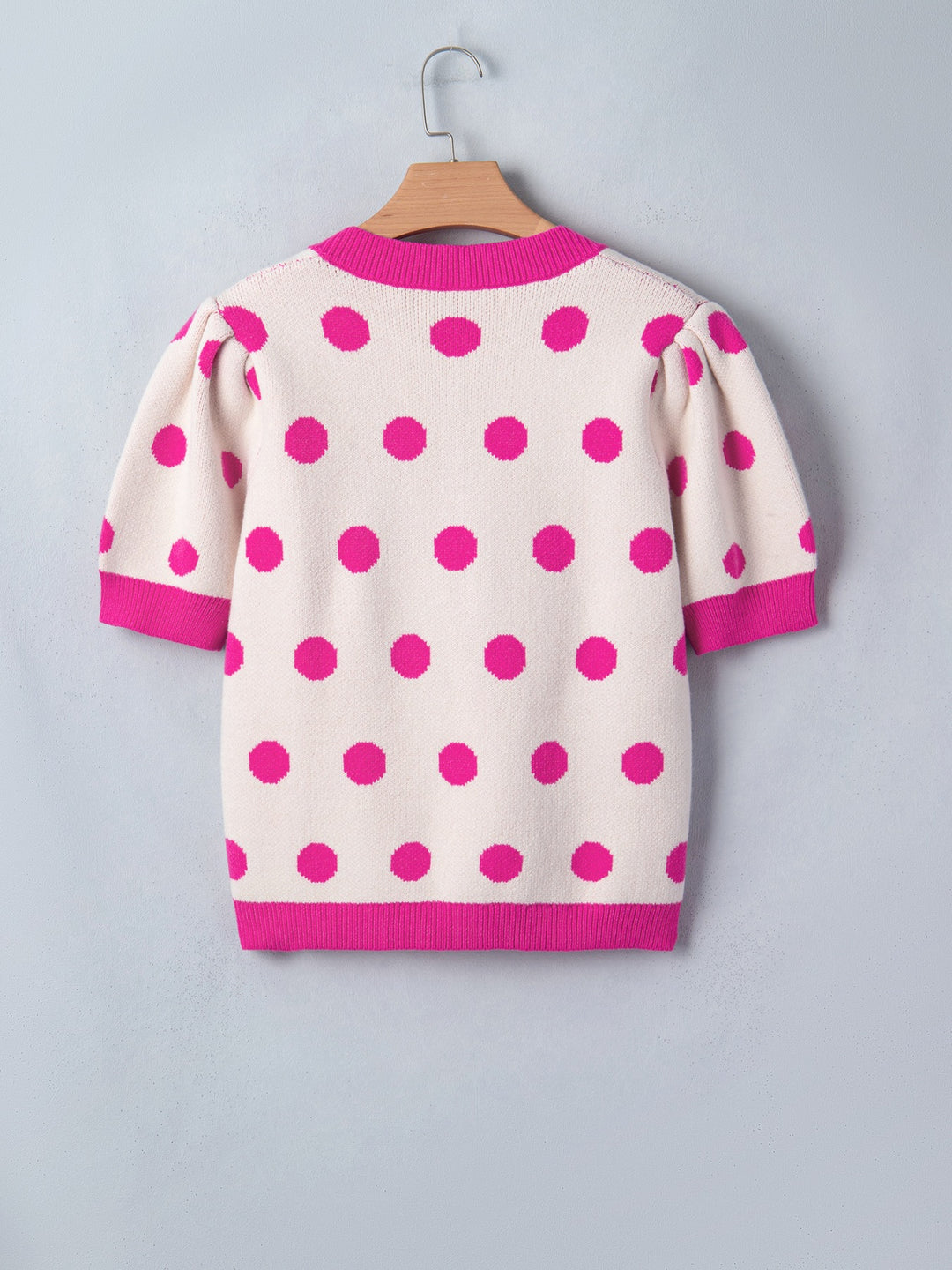 Polka dot puff sleeve V-neck sweater top