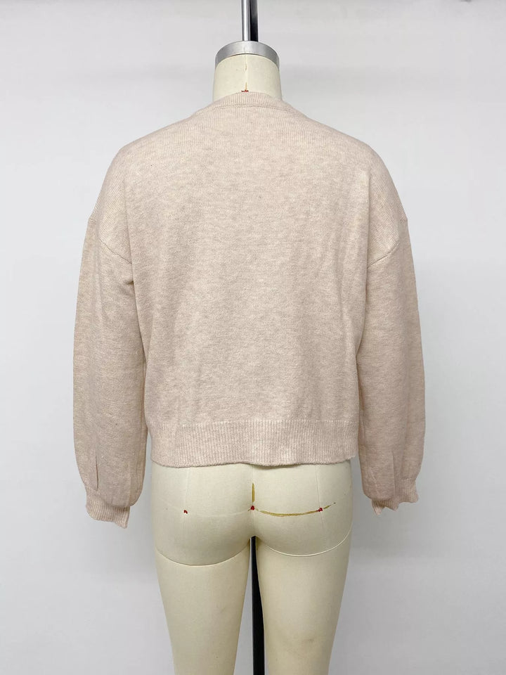 Knot button dropped shoulder knit cardigan