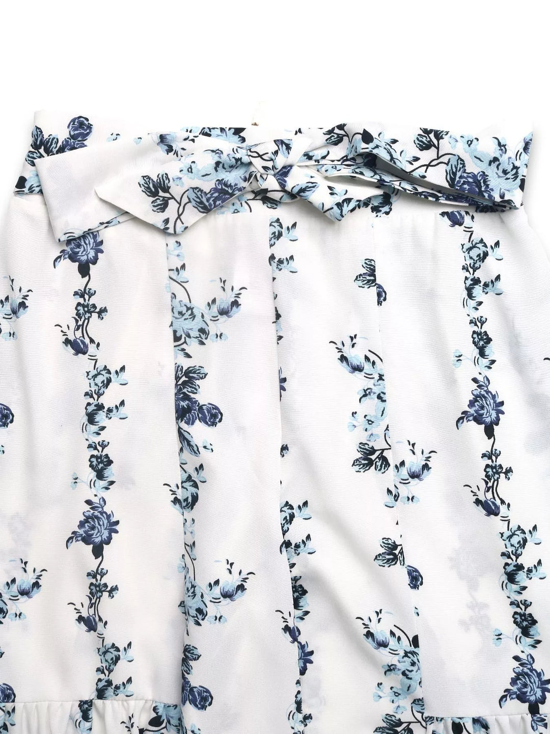 Floral print tie-front wide-leg pants with ruched waist