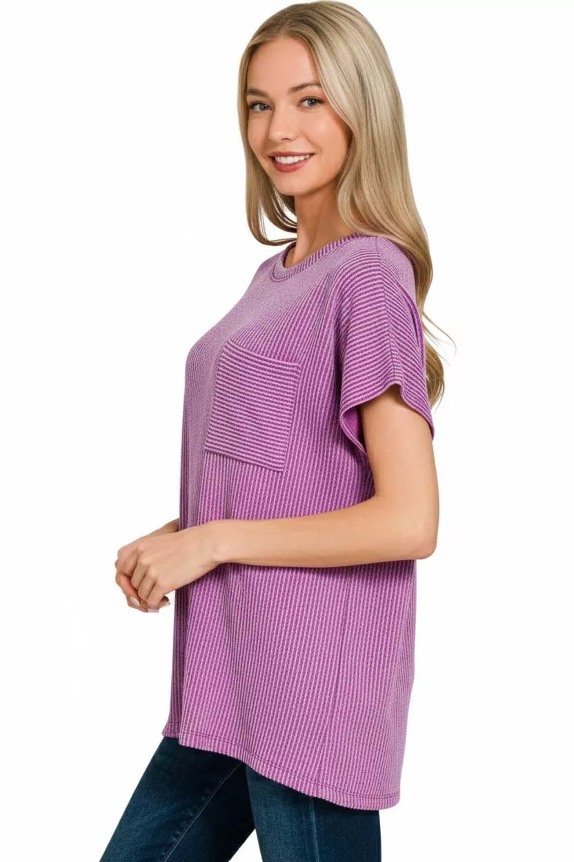 Raised rib boxy top with front patch pocket