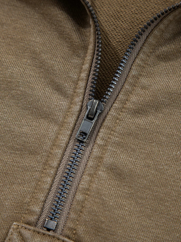 Mineral wash half-zip baggy hoodie with kangaroo pocket