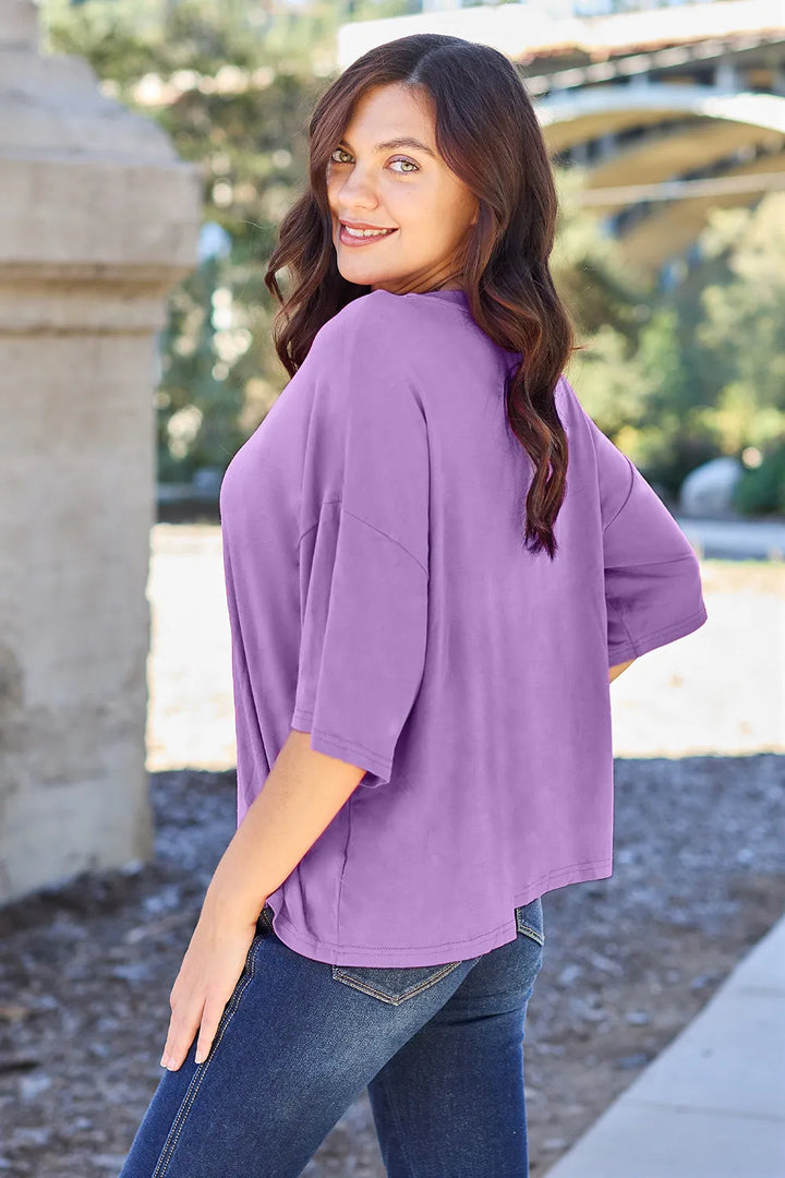 Boxy drop-shoulder round neck bamboo tee