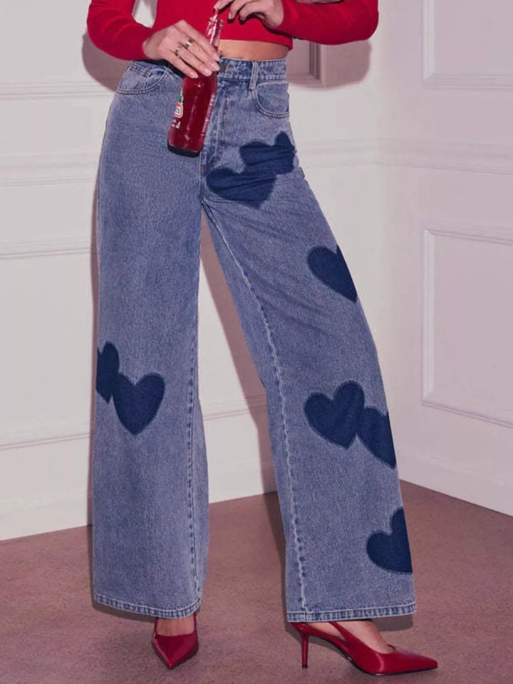 Heart patch high-rise wide leg jeans