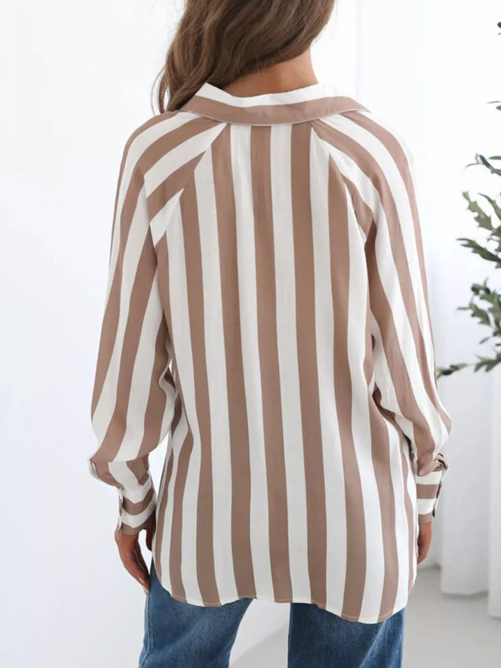 Striped long-sleeve button-down shirt with chest pocket