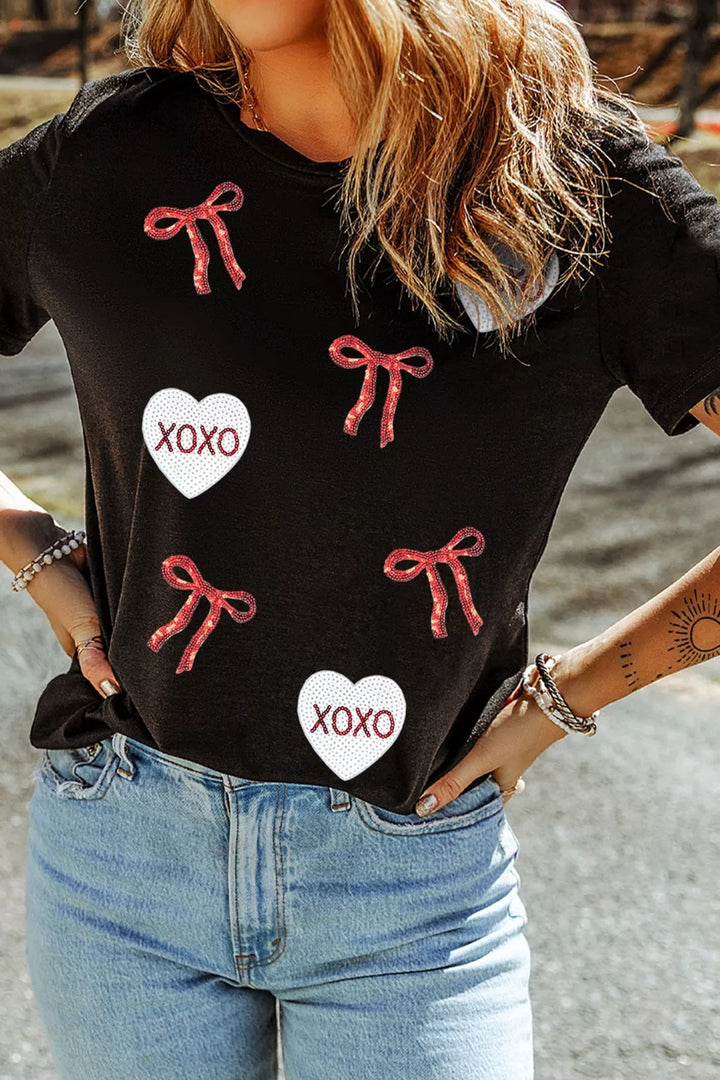 Sequin bow and heart patch valentine&