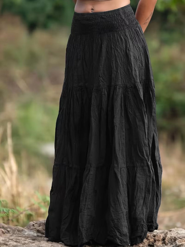 Tiered boho maxi skirt with smocked waistband