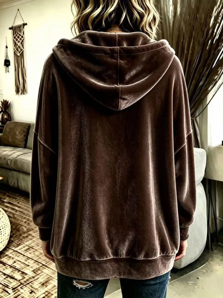 Oversized hooded button-up jacket with patch pockets