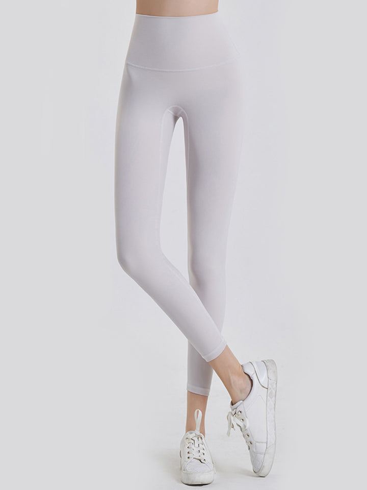 White High-rise sports leggings with wide yoke waistband