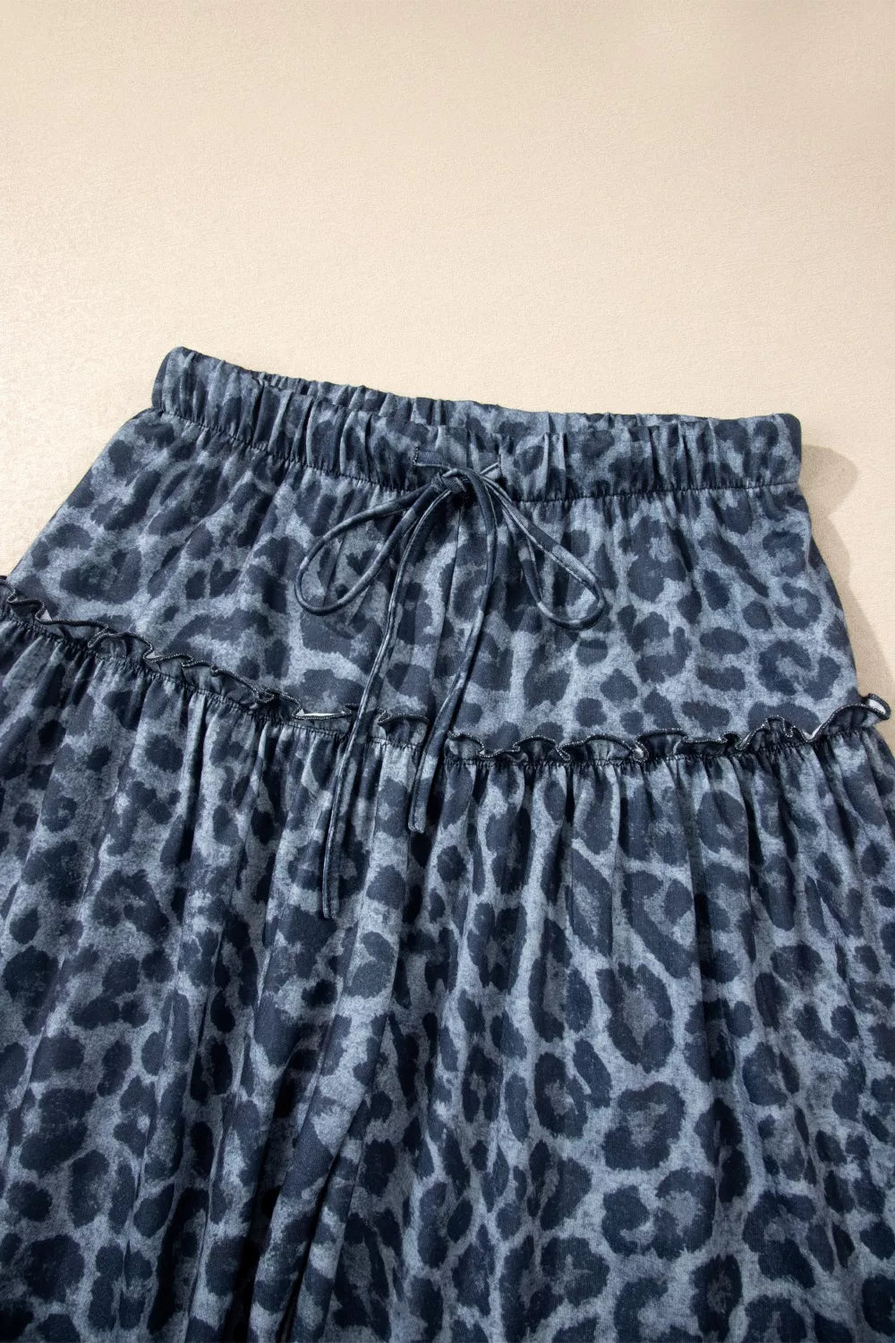 Tiered ruffle leopard wide-leg pants with drawstring waist