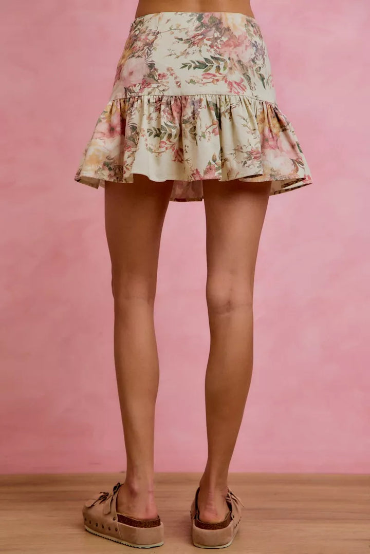 Floral print fit-and-flare mini skirt with ruffle hem