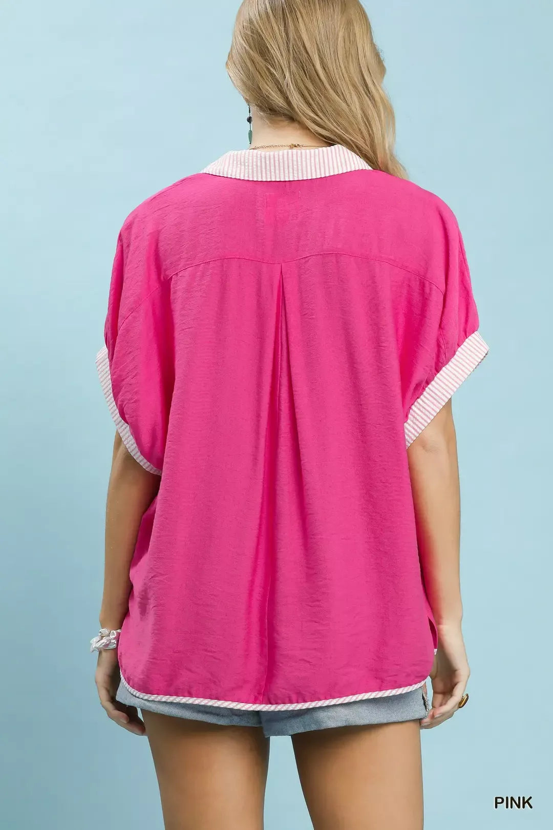 Oversized V-neck top with contrast stripe trim