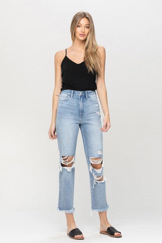 Super High Rise Distressed Relaxed Straight Jeans - Azoroh