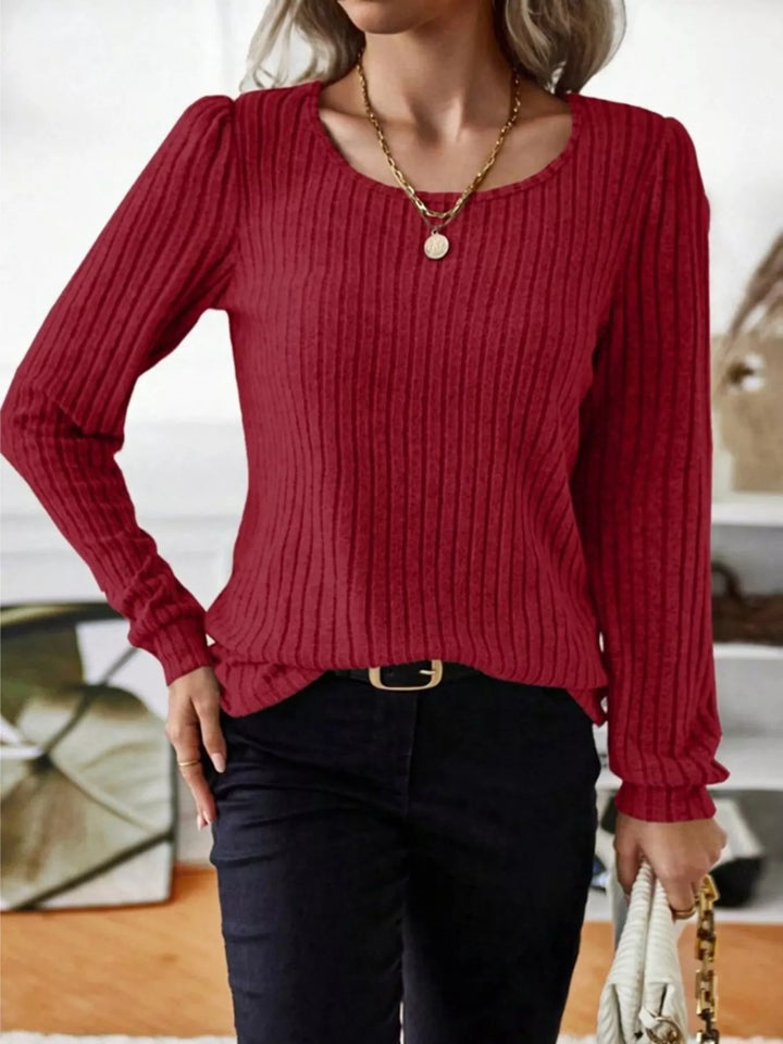 Ribbed knit scoop neck long sleeve top