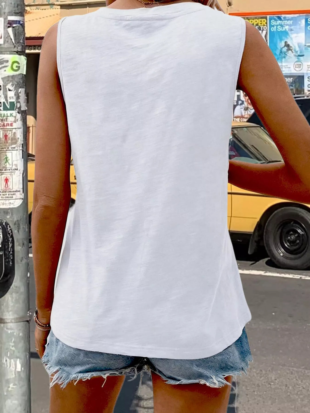 V-neck tank top with chest patch pocket
