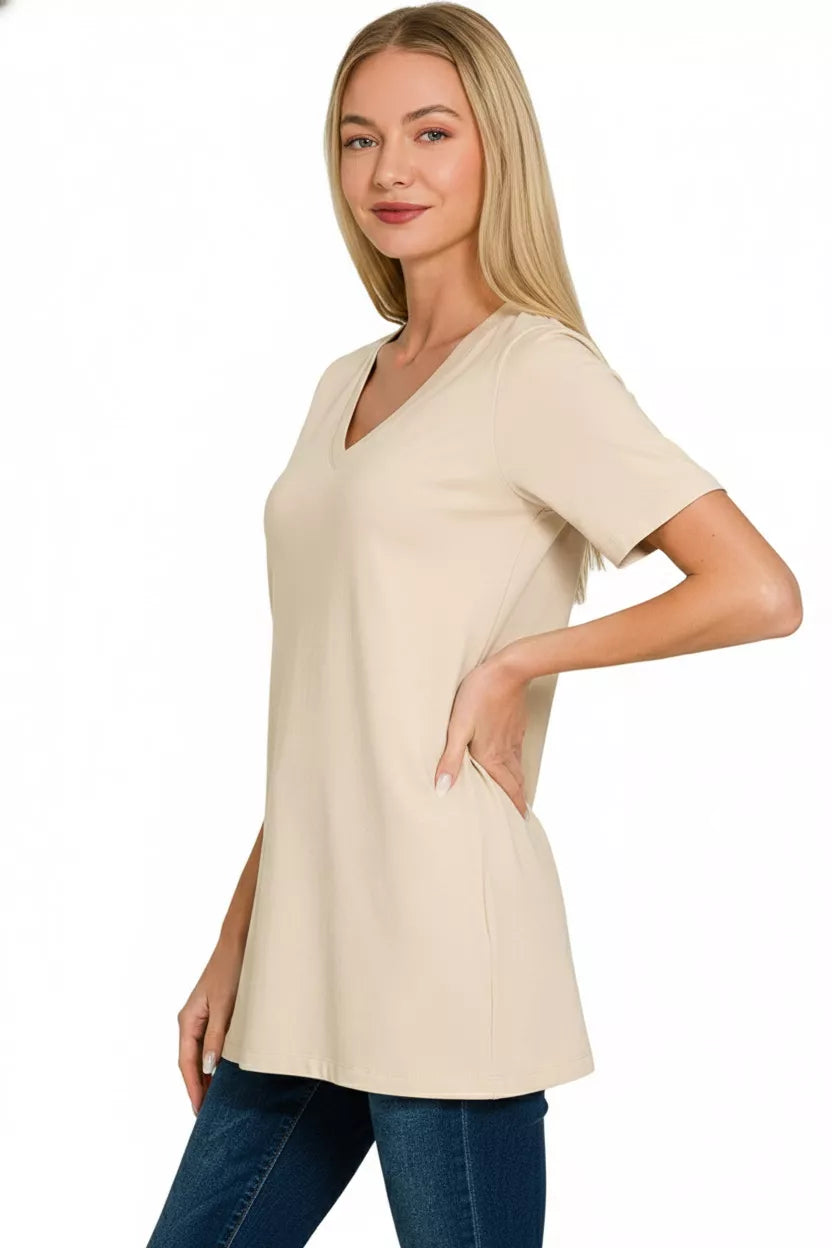 V-neck short sleeve cotton tee