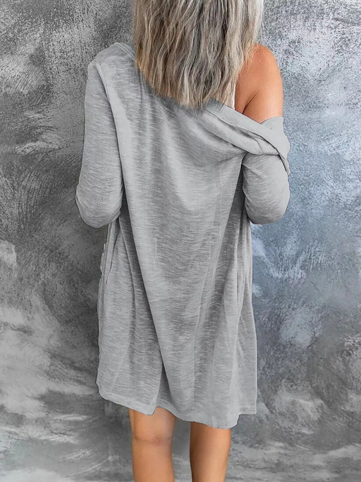 Lightweight button-front longline open knit cardigan