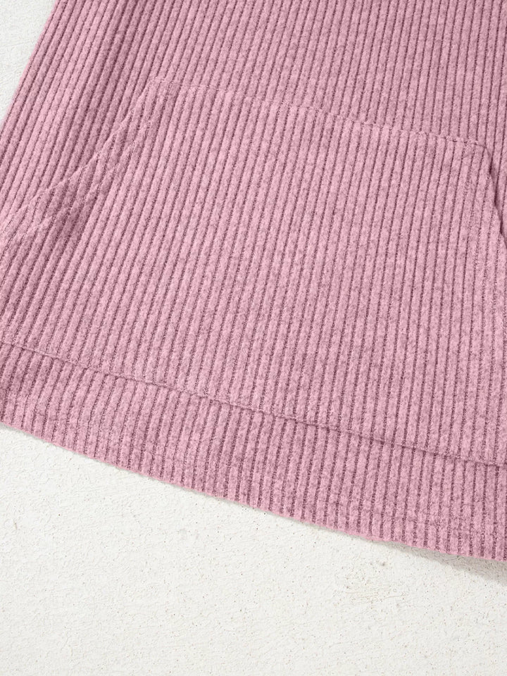 Ribbed drop-shoulder henley top with wood buttons