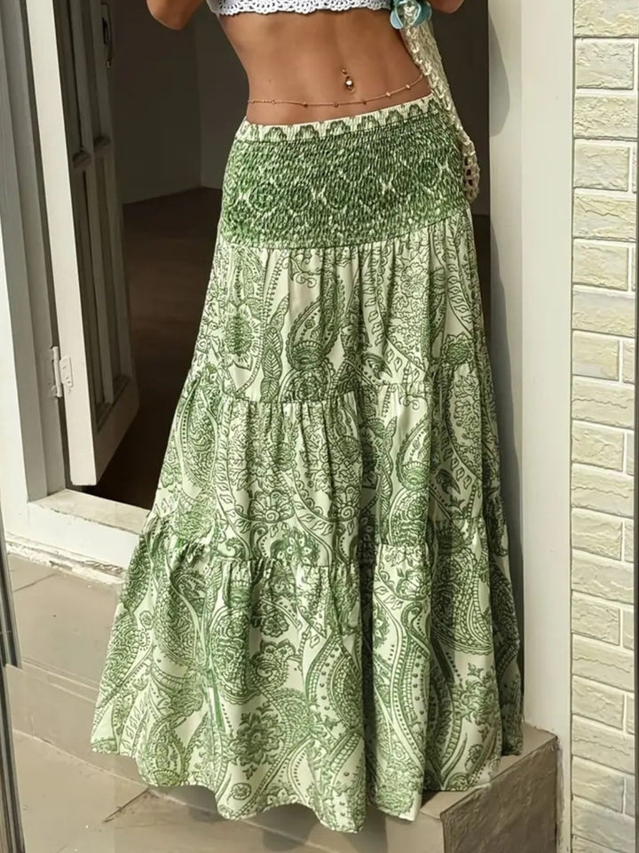 Paisley print maxi skirt with smocked waist