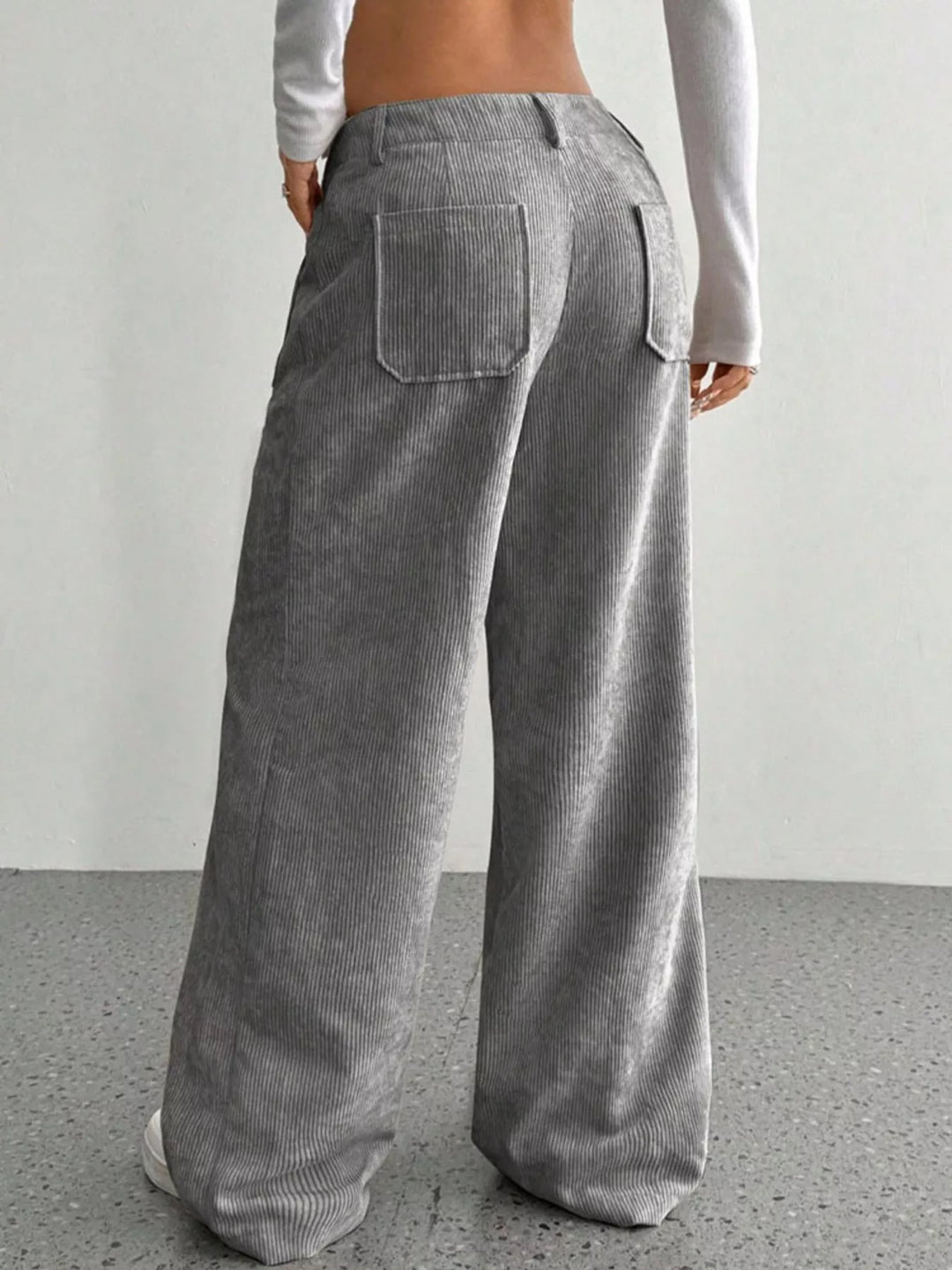 Wide-leg corduroy pants with front patch pockets