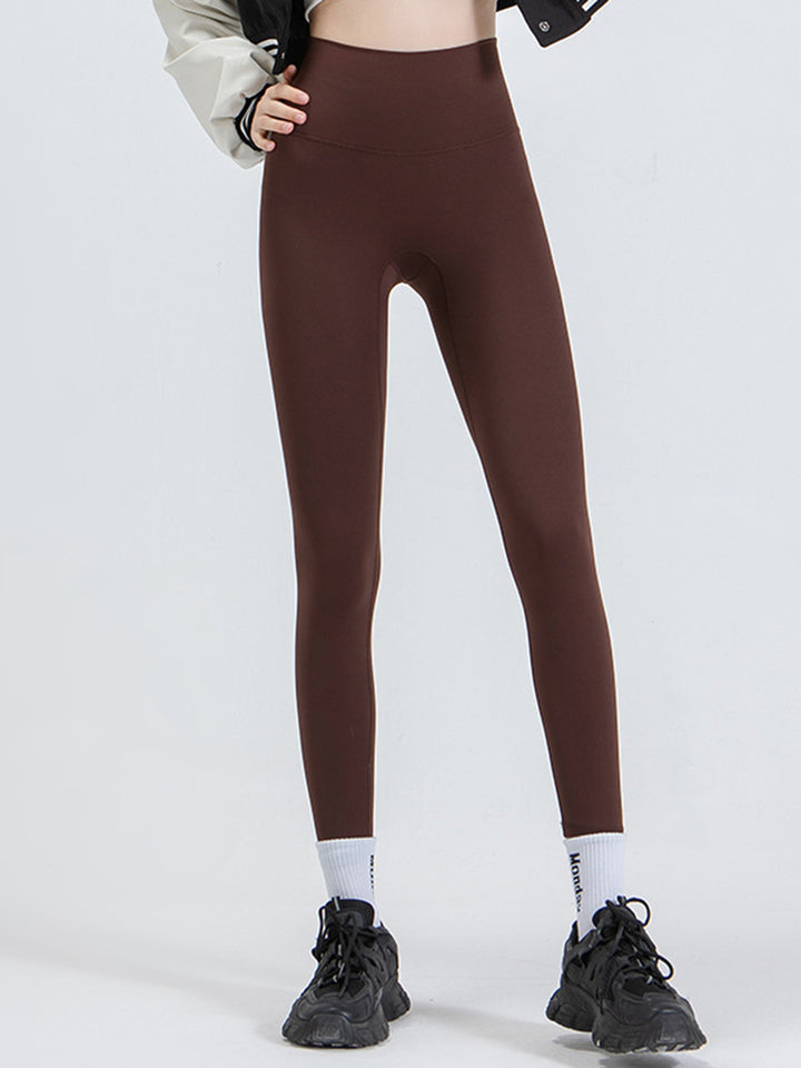 Chocolate High-rise sports leggings with wide yoke waistband