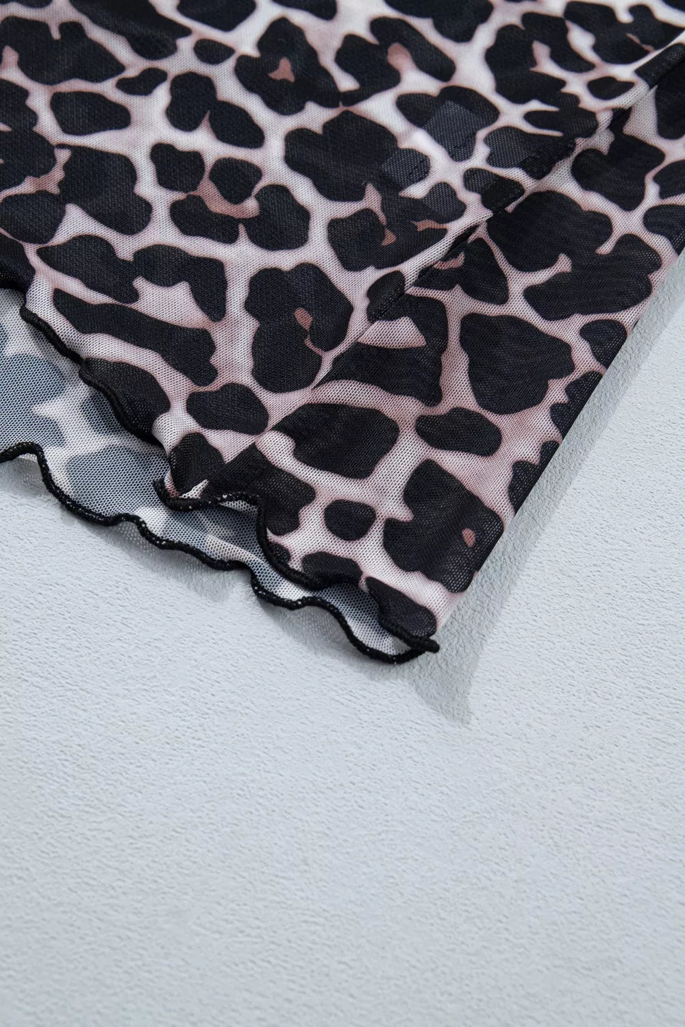 Sheer mesh leopard print fitted short sleeve top